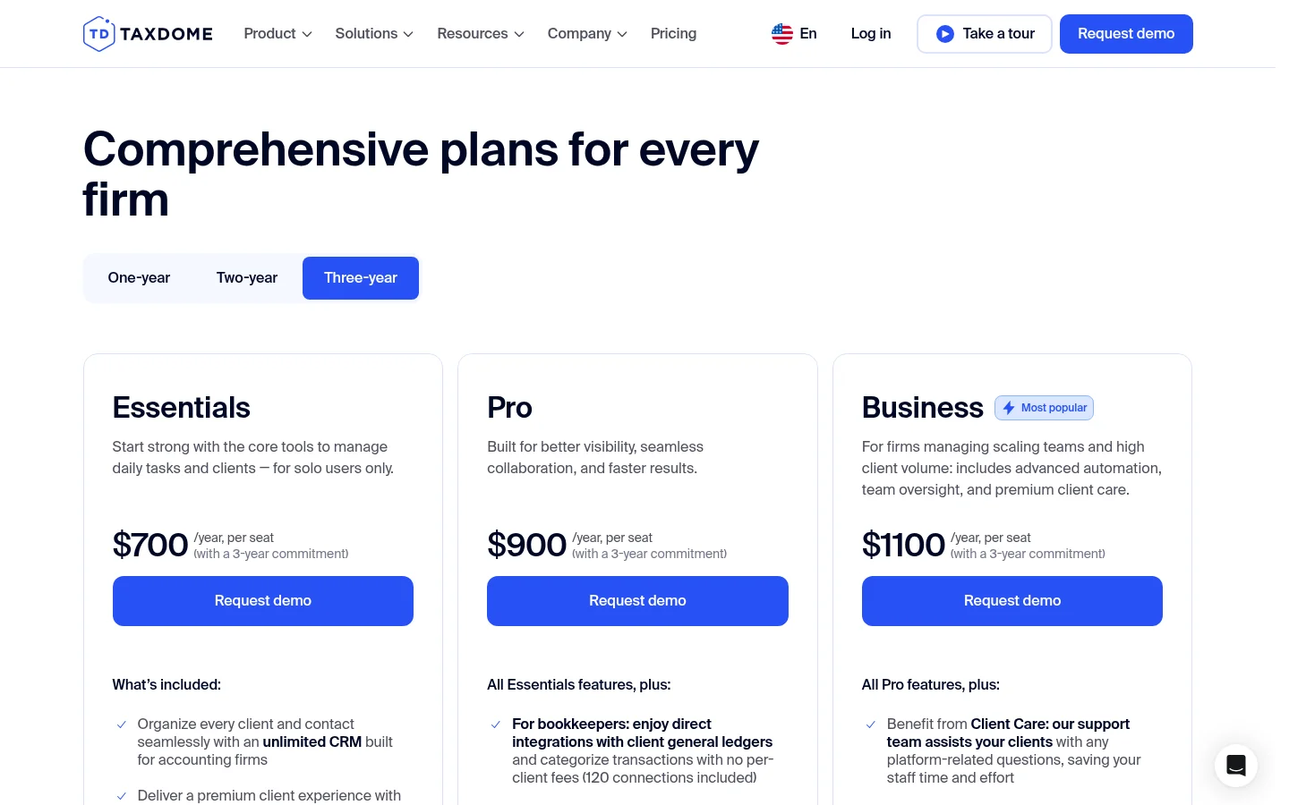 TaxDome pricing page
