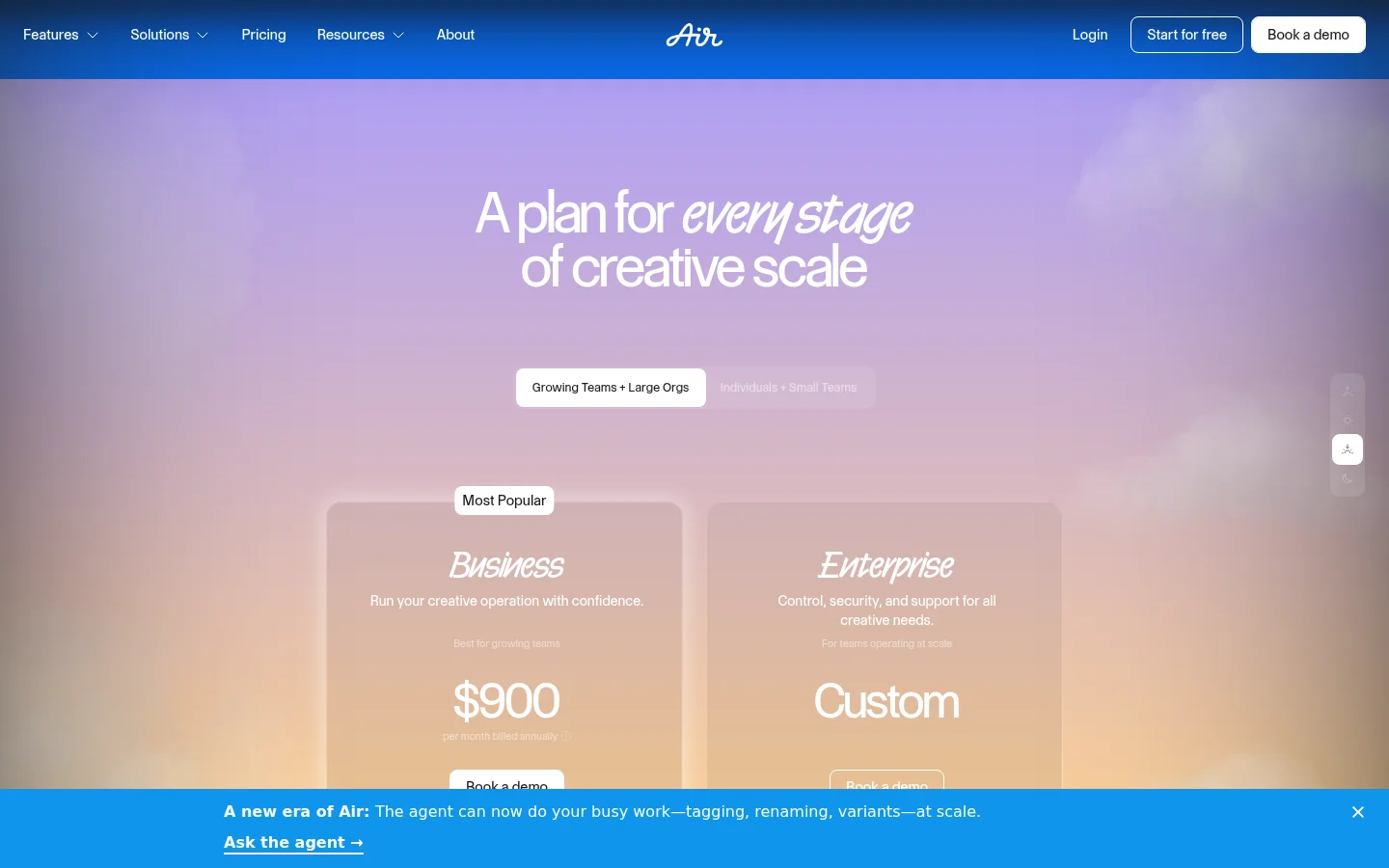 Air.inc pricing page with Free, Starter, Business and Enterprise plans
