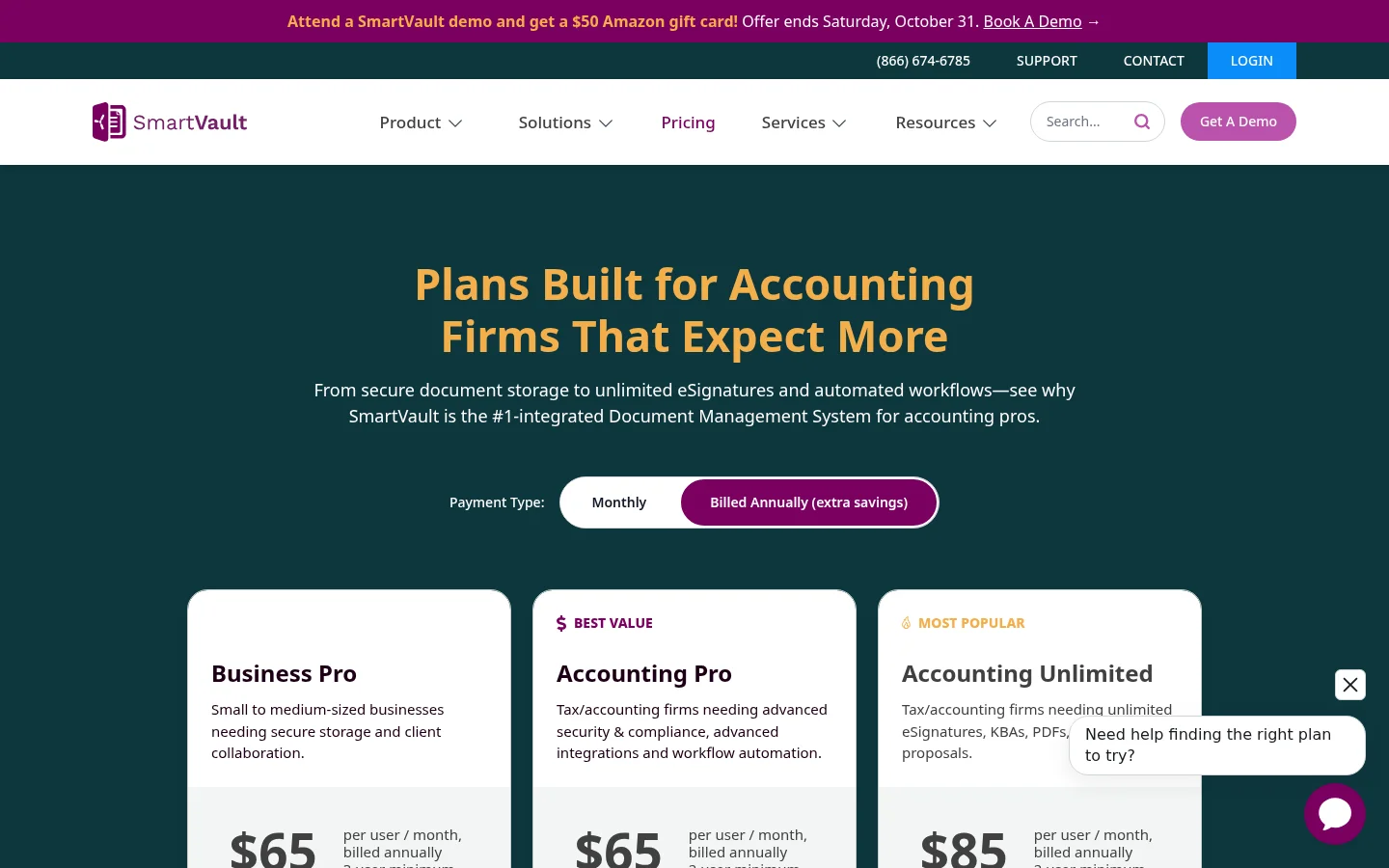 SmartVault pricing page