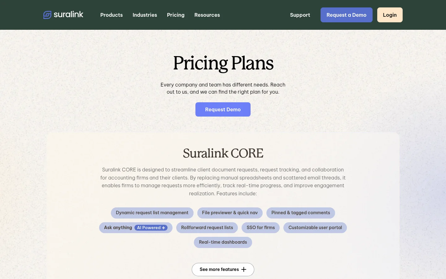 Suralink pricing page