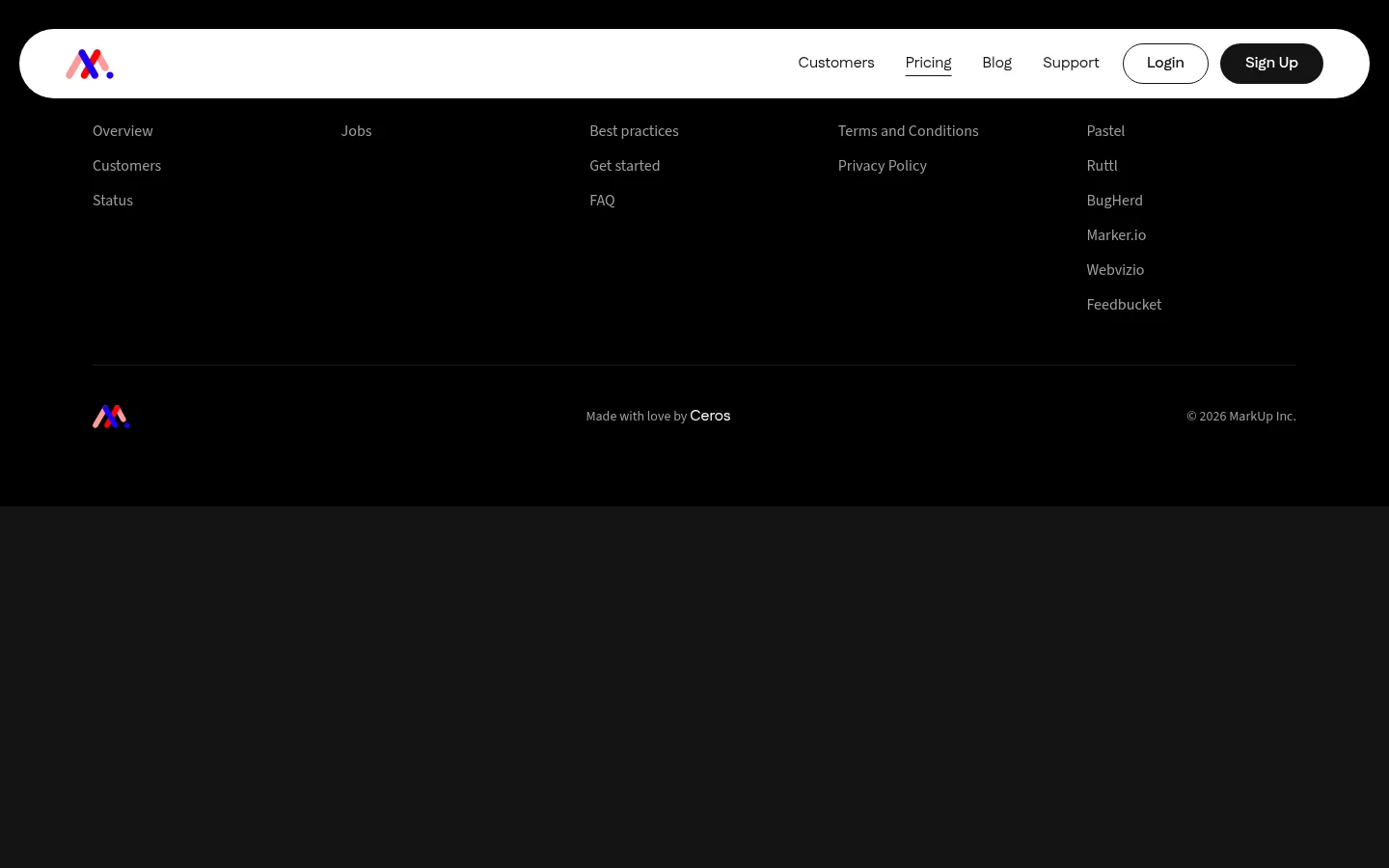 Markup.io pricing page with Pro and Business plans