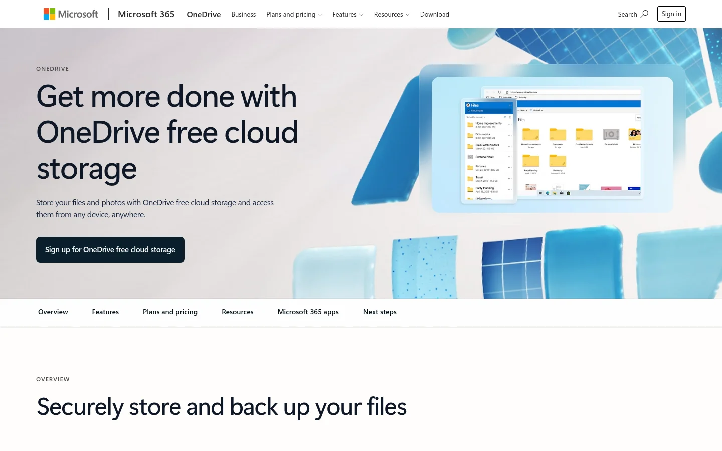 OneDrive free online cloud storage page