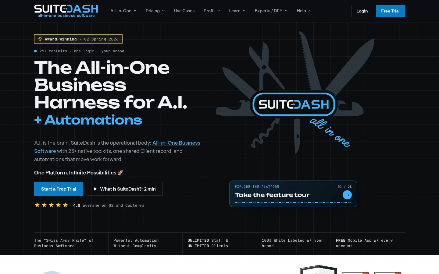SuiteDash home page: business software with a client portal